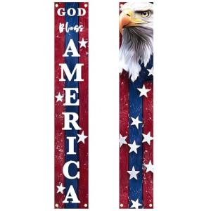 BlissYard 4th of July Decorations God Bless America Door Banner American Flag Independence Day Eagle Porch Banner Sign Patriotic Decor Memorial Day Front Door Hanging Porch Signs Veterans Decorative