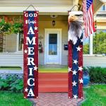 BlissYard 4th of July Decorations God Bless America Door Banner American Flag Independence Day Eagle Porch Banner Sign Patriotic Decor Memorial Day Front Door Hanging Porch Signs Veterans Decorative