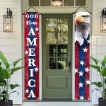 BlissYard 4th of July Decorations God Bless America Door Banner American Flag Independence Day Eagle Porch Banner Sign Patriotic Decor Memorial Day Front Door Hanging Porch Signs Veterans Decorative