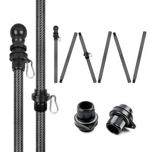 HIBLE 8 Foot Black Flag Pole 1 Inch Carbon Fiber Flag Pole for House Porch with Built-in Smooth Bearings Spinners (6 Sections, No Bracket, For House Use, Not For Truck)