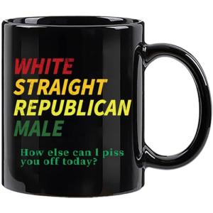 Lxenrra Republican Coffee Mug for Men, White Straight Male Design, Conservative Political Gifts, Funny 11 Oz Ceramic Cup, Birthday or Holiday Gift for Men- Black
