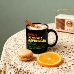 Lxenrra Republican Coffee Mug for Men, White Straight Male Design, Conservative Political Gifts, Funny 11 Oz Ceramic Cup, Birthday or Holiday Gift for Men- Black