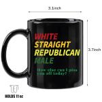 Lxenrra Republican Coffee Mug for Men, White Straight Male Design, Conservative Political Gifts, Funny 11 Oz Ceramic Cup, Birthday or Holiday Gift for Men- Black