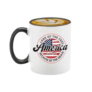 Land Of The Free America Est 1776 Because Of The Brave Coffee Mug 4th Of July Gift Patriotic Veteran Appreciation USA Pride for Military Independence Day (Black, 11oz)