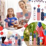 COCHIE 4th of July Decorations Set, Red White Blue Decor, Wooden Patriotic Memorial Day Tiered Tray Decor, Labor Day Decorations, Fourth of July Decoration for Home Office Table (Flag Retro)