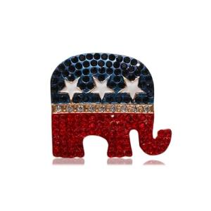 Rhinestone Elephant USA Flag Brooch Pin for Women Men Gold-Tone Fashion Blue Red Star American Republican Party Medal Brooches Dress Accessories Independence Presidential Election Day