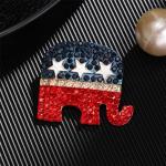 Rhinestone Elephant USA Flag Brooch Pin for Women Men Gold-Tone Fashion Blue Red Star American Republican Party Medal Brooches Dress Accessories Independence Presidential Election Day