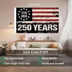 WENWELL 250 Years America Flag, 3x5 Ft, USA 250th Anniversary Patriotic Design,1776-2026 Birthday Banner Tapestry