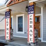 4th of July Decorations Outdoor Banners Home of the Brave Front Door Porch Yard Sign Indoor Wall Decorative Hanging Banner Patriotic Party Supplies Decor for Memorial Day Independence Day