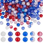 PH PandaHall 240pcs 4th of July Glass Beads, 6 Color Patriotic Beads 8mm Red White Blue Glass Bead Round Crackle Loose Bead for Beaded Baseball Necklace Bracelet DIY Jewelry Crafts Independence Day