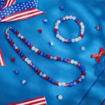 PH PandaHall 240pcs 4th of July Glass Beads, 6 Color Patriotic Beads 8mm Red White Blue Glass Bead Round Crackle Loose Bead for Beaded Baseball Necklace Bracelet DIY Jewelry Crafts Independence Day