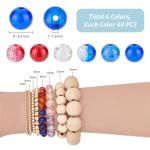 PH PandaHall 240pcs 4th of July Glass Beads, 6 Color Patriotic Beads 8mm Red White Blue Glass Bead Round Crackle Loose Bead for Beaded Baseball Necklace Bracelet DIY Jewelry Crafts Independence Day