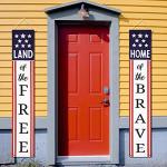 4th of July Decorations Outdoor Banners Home of the Brave Front Door Porch Yard Sign Indoor Wall Decorative Hanging Banner Patriotic Party Supplies Decor for Memorial Day Independence Day