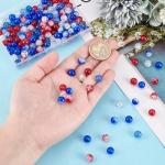 PH PandaHall 240pcs 4th of July Glass Beads, 6 Color Patriotic Beads 8mm Red White Blue Glass Bead Round Crackle Loose Bead for Beaded Baseball Necklace Bracelet DIY Jewelry Crafts Independence Day