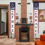 4th of July Decorations Outdoor Banners Home of the Brave Front Door Porch Yard Sign Indoor Wall Decorative Hanging Banner Patriotic Party Supplies Decor for Memorial Day Independence Day