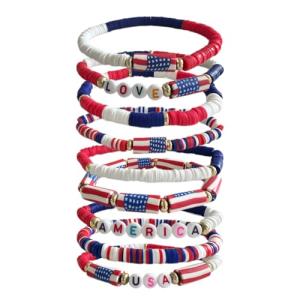 Bovemee 4th of July Bracelets Accessories-American Flag Friendship Love Bracelets, Red White Blue, 9 Piece Set, Patriotic USA Jewelry for Men Women
