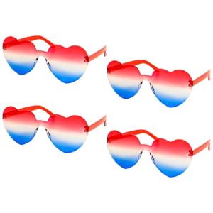 Gvhntk 4 Pack Heart Shaped Sunglasses for Women Men American Flag Sunglasses Retro Cute Sun Glasses (Blue, white, red)
