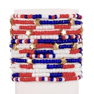 Pingyongchang 4th of July Beaded Stretch Bracelets for Women Men American Patriotic Multilayer Bangle Stackable Red White Blue Star Bracelet Independence Boho Summer Beach Memorial Day Gifts