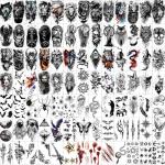 Hotoyannia 102 Sheets Halloween Tiny Temporary Tattoos Stickers, Fake Tattoos That Look Real And Last Long, Halloween Include Black Scary Wolf Lion Tiger Skeleton Skull Tattoos