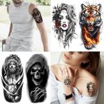 Hotoyannia 102 Sheets Halloween Tiny Temporary Tattoos Stickers, Fake Tattoos That Look Real And Last Long, Halloween Include Black Scary Wolf Lion Tiger Skeleton Skull Tattoos