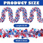52.5Ft Patriotic Glitter Tinsel Garland Decoration, Red White Blue Star Metallic Tinsel Twist Garland, 4th of July Decor Parade Golf Cart Shiny Tinsels for Car Bike Independence Day Memorial Day Decor