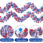 52.5Ft Patriotic Glitter Tinsel Garland Decoration, Red White Blue Star Metallic Tinsel Twist Garland, 4th of July Decor Parade Golf Cart Shiny Tinsels for Car Bike Independence Day Memorial Day Decor