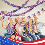 52.5Ft Patriotic Glitter Tinsel Garland Decoration, Red White Blue Star Metallic Tinsel Twist Garland, 4th of July Decor Parade Golf Cart Shiny Tinsels for Car Bike Independence Day Memorial Day Decor