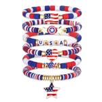 XOCARTIGE 4th of July Bracelets for Women American Flag Partriotic Bracelet Vinyl Disc Beaded Stretch Bracelets 4th of July Accessories Outfits Party Favors (Style FC)