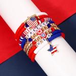 XOCARTIGE 4th of July Bracelets for Women American Flag Partriotic Bracelet Vinyl Disc Beaded Stretch Bracelets 4th of July Accessories Outfits Party Favors (Style FC)