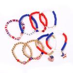 XOCARTIGE 4th of July Bracelets for Women American Flag Partriotic Bracelet Vinyl Disc Beaded Stretch Bracelets 4th of July Accessories Outfits Party Favors (Style FC)