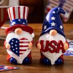 Elegondrar Outdoor Patriotic Garden Gnomes, 2pcs 4th of July Gnome Decor Indoor, Red White Blue Decorations, Gnomes Gifts for Women Mom Grandma