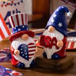 Elegondrar Outdoor Patriotic Garden Gnomes, 2pcs 4th of July Gnome Decor Indoor, Red White Blue Decorations, Gnomes Gifts for Women Mom Grandma