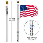 Flag Poles for Outside House Inground - Extra Thick Telescoping Flag Poles, Heavy Duty Flag Pole Kit with 3x5 American Flag (20FT, Silver)