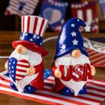 Elegondrar Outdoor Patriotic Garden Gnomes, 2pcs 4th of July Gnome Decor Indoor, Red White Blue Decorations, Gnomes Gifts for Women Mom Grandma