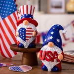 Elegondrar Outdoor Patriotic Garden Gnomes, 2pcs 4th of July Gnome Decor Indoor, Red White Blue Decorations, Gnomes Gifts for Women Mom Grandma