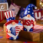Elegondrar Outdoor Patriotic Garden Gnomes, 2pcs 4th of July Gnome Decor Indoor, Red White Blue Decorations, Gnomes Gifts for Women Mom Grandma