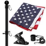American Flag and Flag Pole for House Outside, 5ft Heavy Duty Flag Poles Kit with 3x5 Embroidered USA Flag, Tangle Free Steel Black Flag Pole with Bracket for Residential, Commercial, Outdoors Garden