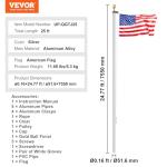 VEVOR 25ft Sectional Flagpole Kit, Heavy Duty Aluminum Alloy Flag Poles for Outside House in Ground, 3 Display Modes with 3x5 American Flag, Professional Accessories, Silver