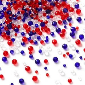 BOARDFEB Patriotic Crystal Beads, 1000PCS Red White Blue Bead for Jewelry Making, 4th of July American Patriotic Glass Beads 4/6/8 mm Craft Beads for Independence Day Bracelets Necklace Earrings