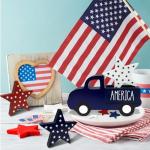 4th of July Decorations Tabletop Sign - Wooden America Truck & Star Centerpieces for Table - Independence Day Patriotic Tiered Tray Decor for Home