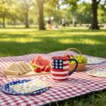 Young's Inc Ceramic Mug, Red White Blue, 17 oz, God Bless America Design,Cups for Tea, Coffee, Cold Drinks, Gift for Coffee Lovers, Birthday, Microwave-Safe Dishwasher Safe Kitchen Decor