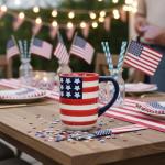 Young's Inc Ceramic Mug, Red White Blue, 17 oz, God Bless America Design,Cups for Tea, Coffee, Cold Drinks, Gift for Coffee Lovers, Birthday, Microwave-Safe Dishwasher Safe Kitchen Decor