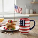 Young's Inc Ceramic Mug, Red White Blue, 17 oz, God Bless America Design,Cups for Tea, Coffee, Cold Drinks, Gift for Coffee Lovers, Birthday, Microwave-Safe Dishwasher Safe Kitchen Decor