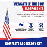 Super Tough Indoor Flag Pole kit 7ft - Metal Spear - Gold Texture Base - Aluminum Flagpole with Brass Finish - Heavy Duty Inside House Flagstaff - Interior Shaft and Stand - No Ensign Included