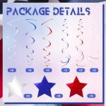 Red Blue Silver Star Hanging Swirl Decorations Stars Streamers Foil Swirls for Ceiling Decorations Graduation Party Supplies 4th of July Patriotic Decorations, Pack of 42
