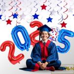 Red Blue Silver Star Hanging Swirl Decorations Stars Streamers Foil Swirls for Ceiling Decorations Graduation Party Supplies 4th of July Patriotic Decorations, Pack of 42