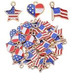 BronaGrand 30pcs American Flag Charms Pendant Flag Heart Star Shape Patriotic Enamel Charms Craft Supplies for DIY Jewelry Making Findings Accessory