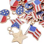 BronaGrand 30pcs American Flag Charms Pendant Flag Heart Star Shape Patriotic Enamel Charms Craft Supplies for DIY Jewelry Making Findings Accessory