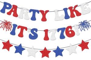 Red White Blue Glitter Party Like It's 1776 Banner USA American Stars Garland Banner for 4th of July Party Decorations Independence Day Home Yard Party Decorations Supplies