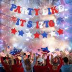 Red White Blue Glitter Party Like It's 1776 Banner USA American Stars Garland Banner for 4th of July Party Decorations Independence Day Home Yard Party Decorations Supplies